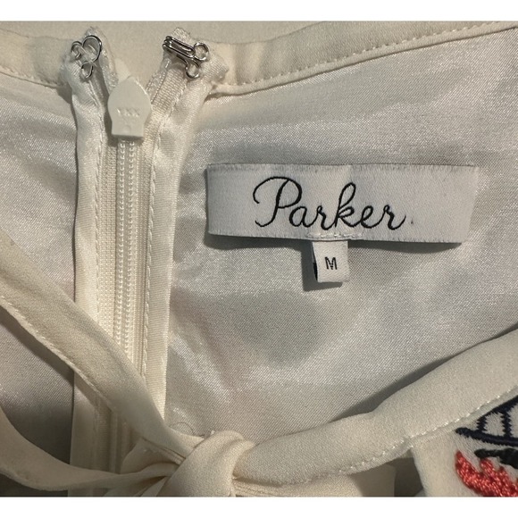 Parker Mini Dress Womens Medium Ivory Silk Embroidered Boho Bell Sleeve Whimsy - Picture 12 of 15